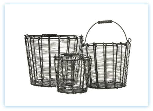 <img src="baskets.jpg" alt="vintage farmhouse wire basket set in black with handles "> 
