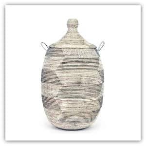 Silver and White African Laundry Basket