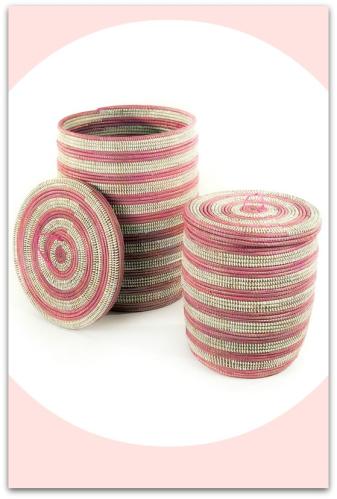 <img src=pink hamper set.jpg" alt="African laundry basket hamper set in pink stripe"> 
