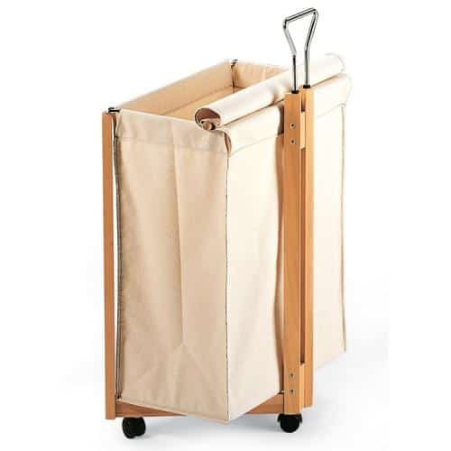 <img src="laundry cart.jpg" alt="laundry cart in wood and linen with wheels "> 
