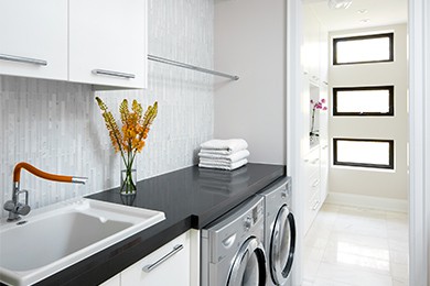 <img src="laundry room.jpg" alt="Designer laundry room in black and white "> 