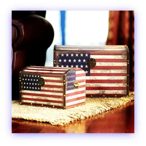 <img src="Storage Trunk Set.jpg" alt="USA American Flag vintage feel storage trunk"> 