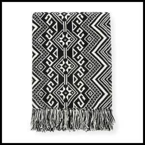  <img src="throw rug.jpg" alt="Black and white cotton jacquard throw rug with fringe"> 