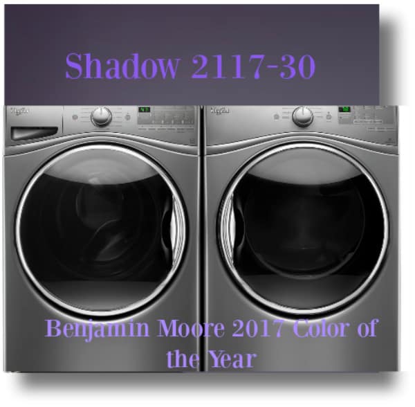  <img src="Benjamin Moore.jpg" alt="Laundry room washer and dryer with 2017 color of the year Shadow"> 