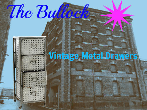  <img src="metal drawers.jpg" alt="Vintage industrial metal drawers on wheels"> The Bullock Vintage Retro Metal Drawers on Wheels