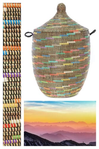  <img src="African Basket.jpg" alt="African Woven Laundry Hamper Basket in Rainbow Colors"/> 