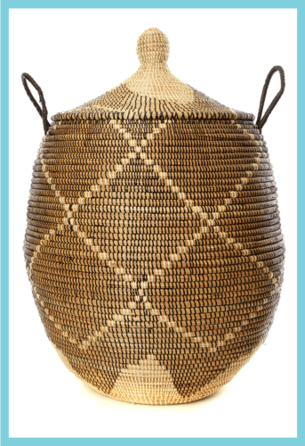 <img src="African Laundry Basket.jpg" alt="African Laundry Basket Hamper From Senegal in black, brown and Cream"/> 