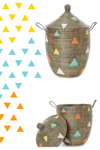 <img src="African Basket.jpg" alt="African Prayer Mat Hamper Basket With Lid and Colorful Triangle Design"/> 