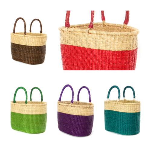  <img src="tote.jpg" alt="Woven market basket tote bag in colors with leather handles and open top"/> 